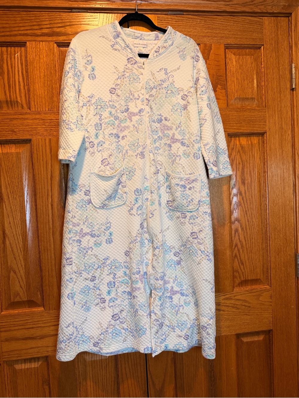 Miss Elaine Pastel Blue & Lavender Floral Quilted Top Housecoat